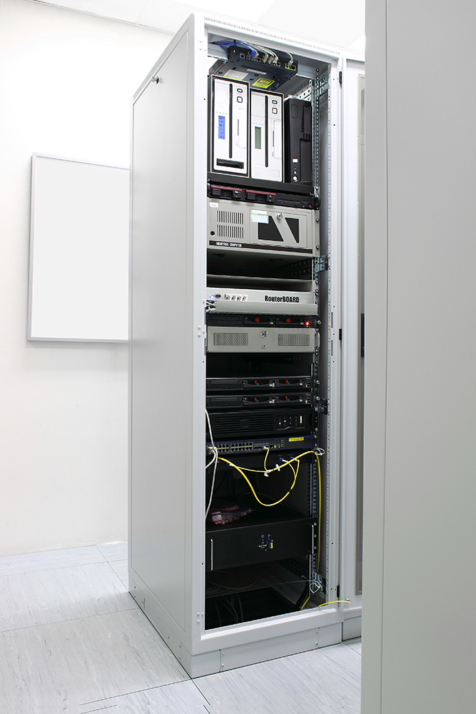 Rack with network equipment
