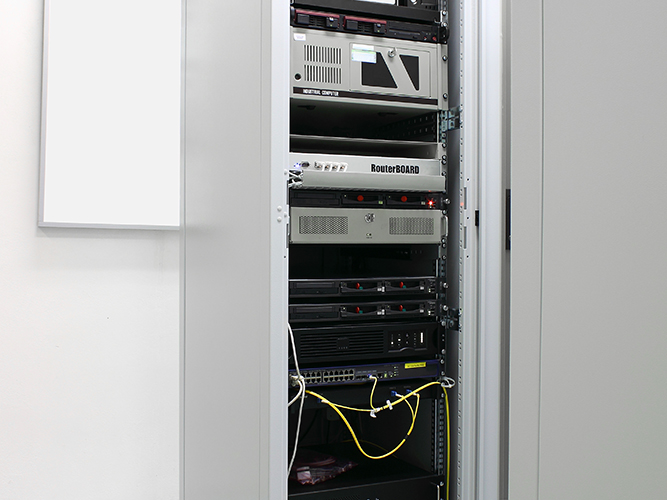 Rack with network equipment
